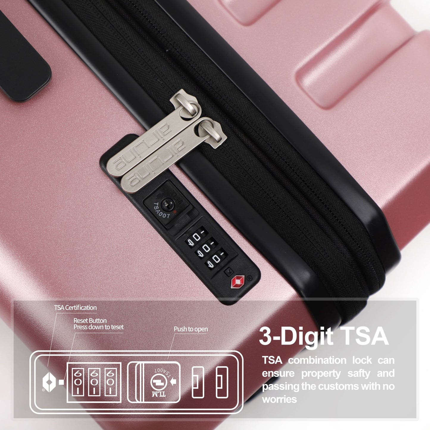 AIRLINE Hardside Luggage Sets With TSA Lock Front Opening 3-piece Suitcase